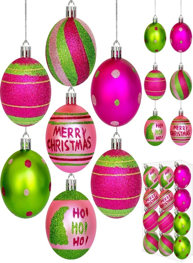 Emopeak 2.36 Inch Christmas Ball Ornaments for Xmas Tree - 12 Pcs, Pink Rose Red Green Glittering Hanging Bulbs, Xmas Elf Balls Tree Decorations Set for Christmas Holiday Party Decor - Image 1